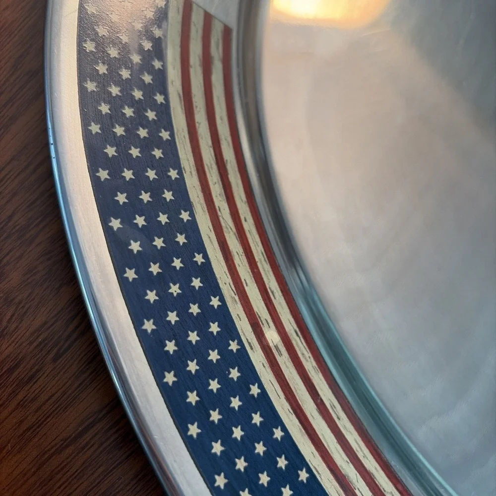 Vintage Colonial Warren Kimble‎ Silverplate Oval Patriotic Serving Platter Tray